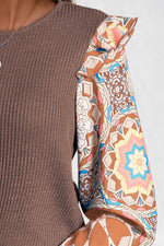 Ruffled Printed Round Neck Long Sleeve Top