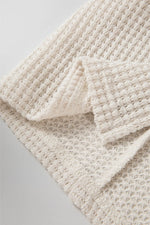 Oversized Waffle-Knit Slit Round Neck Long Sleeve Top