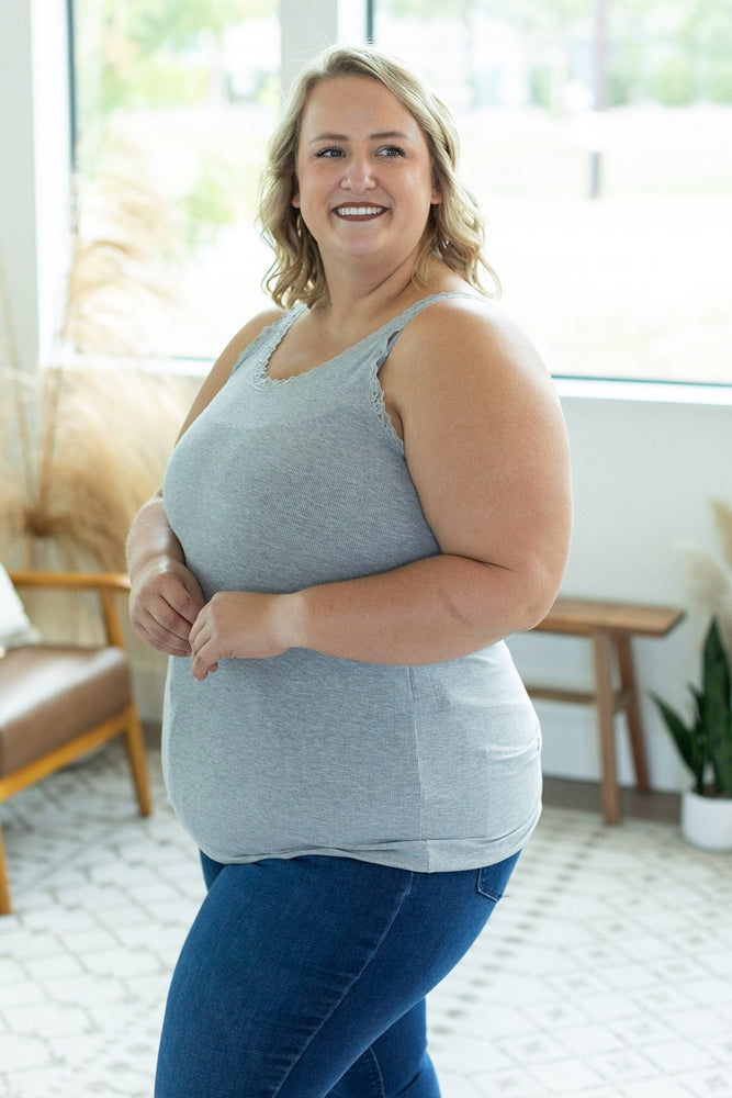 IN STOCK Lexi Lace Tank - Light Grey