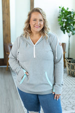 IN STOCK Avery Accent HalfZip Hoodie - Grey and Aqua