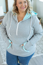 IN STOCK Avery Accent HalfZip Hoodie - Grey and Aqua