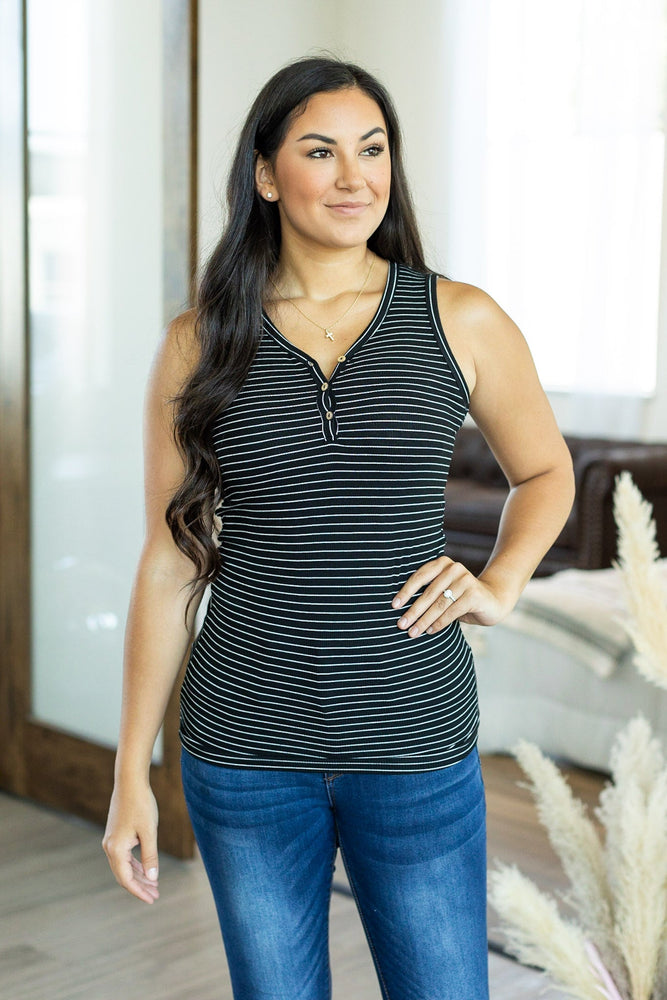 IN STOCK Addison Henley Tank - Black w/White Stripes