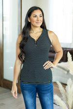 IN STOCK Addison Henley Tank - Black w/White Stripes