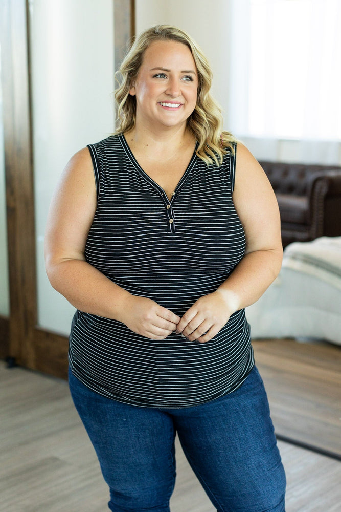 IN STOCK Addison Henley Tank - Black w/White Stripes