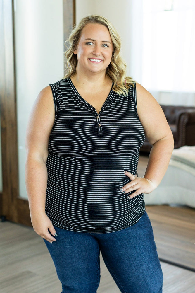 IN STOCK Addison Henley Tank - Black w/White Stripes