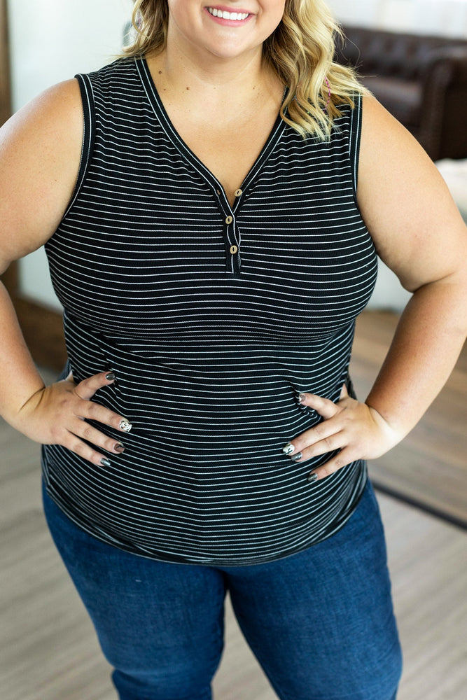 IN STOCK Addison Henley Tank - Black w/White Stripes