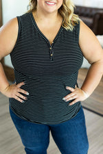 IN STOCK Addison Henley Tank - Black w/White Stripes