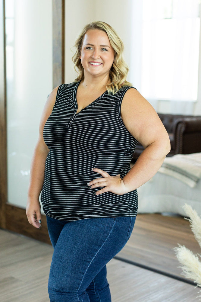 IN STOCK Addison Henley Tank - Black w/White Stripes