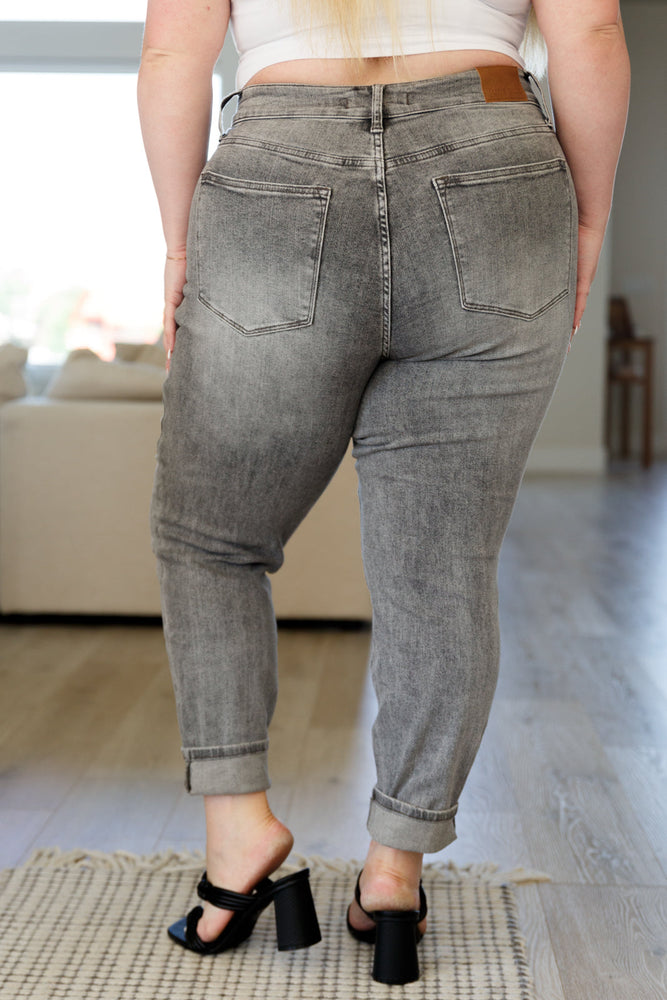 Charlotte High Rise Stone Wash Slim Jeans in Gray