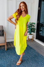 Dolman Sleeve Maxi Dress in Neon Yellow