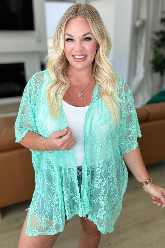 Good Days Ahead Lace Kimono In Mint