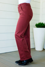 Phoebe High Rise Front Seam Straight Jeans in Burgundy
