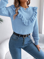 Ruffled Round Neck Long Sleeve Sweater