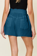 Double Take Full Size Texture Raw Trim Drawstring Shorts