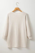 Oversized Waffle-Knit Slit Round Neck Long Sleeve Top