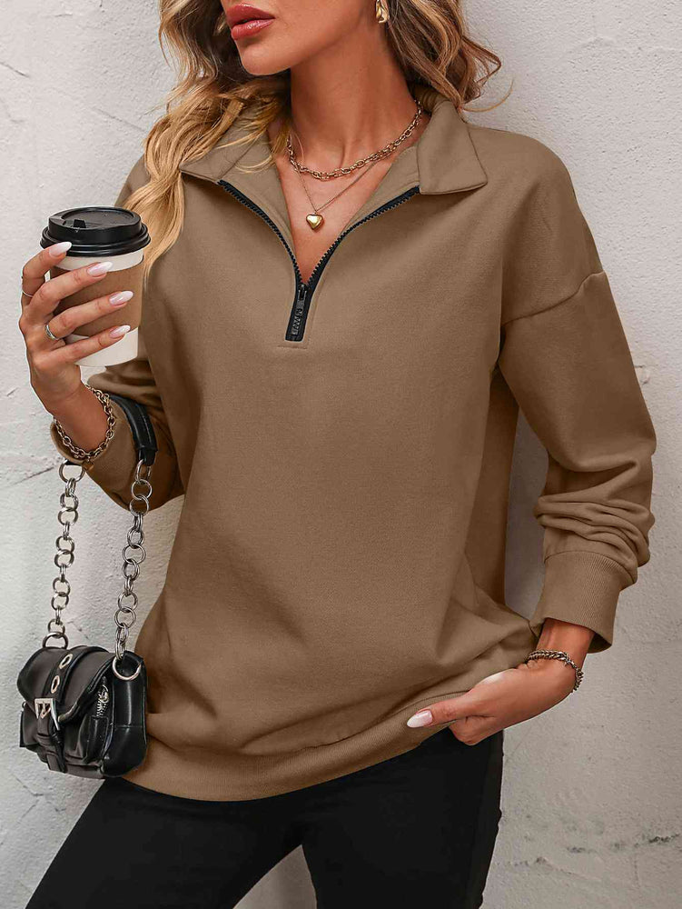 Reg + Plus Zip-Up Dropped Shoulder Sweatshirt