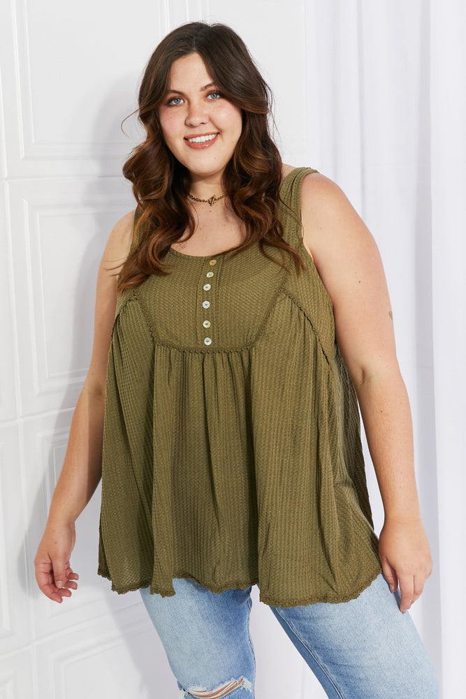 Sweet Lovely by Jen Hydrangea Full Size Lace Trim Tank in Dusty Sage