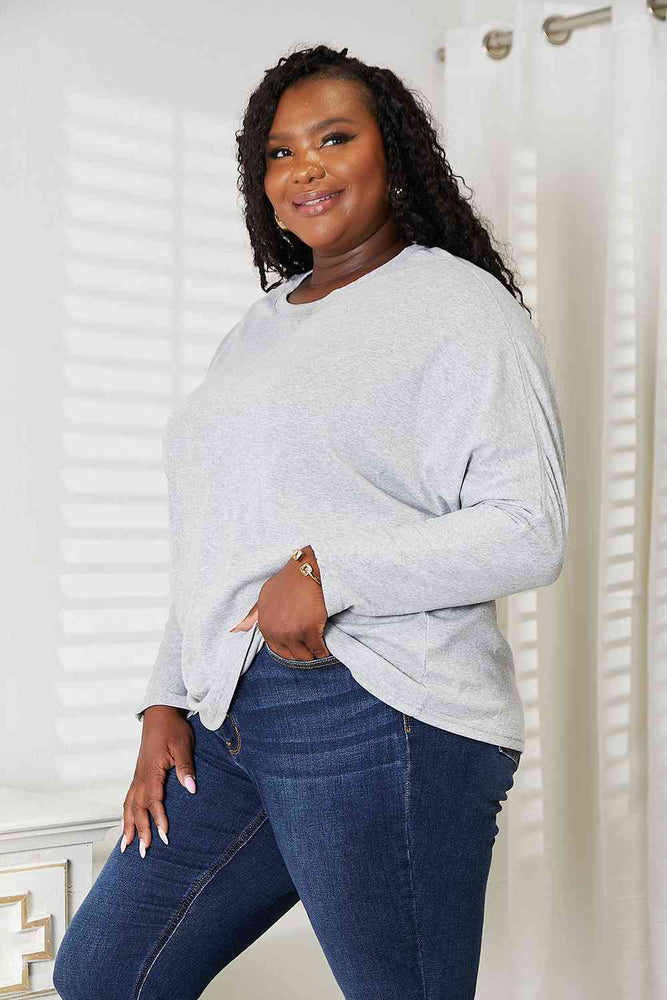 Double Take Seam Detail Round Neck Long Sleeve Top- two colors