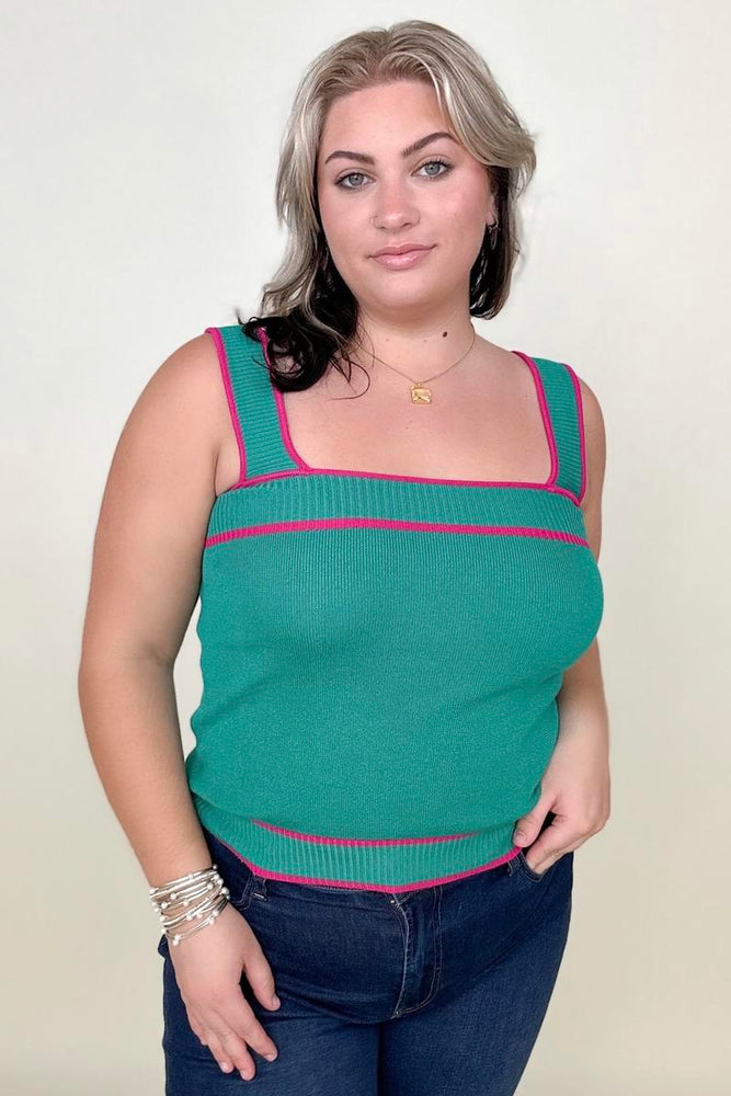 BiBi Contrast Color Rib Knit Tank Top