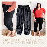 Cropped Tulip Hem Dressy Cargo Pants In Jet Black
