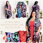 Floral Print Kimono In Electric Multicolor