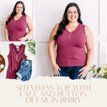 Sleeveless Top With Lace and Button Detail In Berry