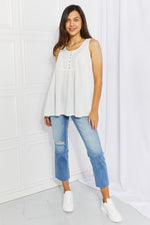 Sweet Lovely by Jen Hydrangea Full Size Lace Trim Tank in Ivory