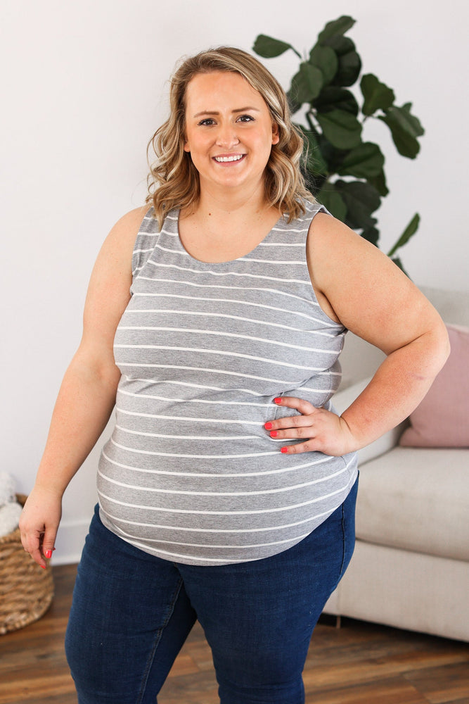 IN STOCK Tiffany Tank - Grey with White Stripes