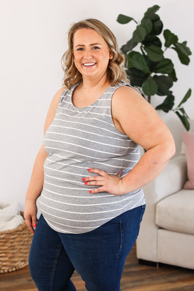 IN STOCK Tiffany Tank - Grey with White Stripes