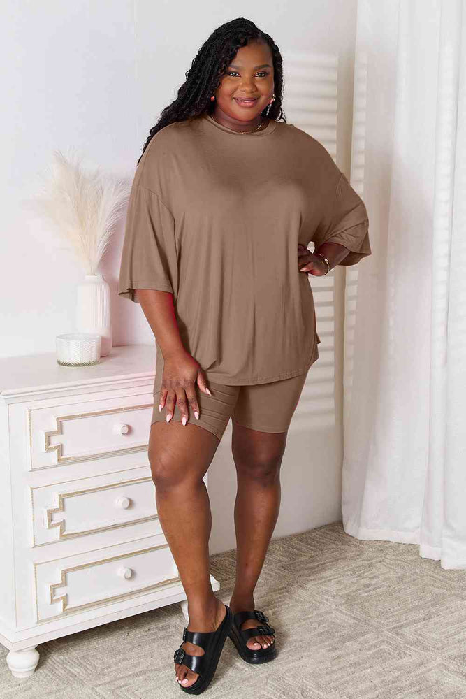 5 colors- Basic Bae Full Size Soft Rayon Three-Quarter Sleeve Top and Shorts Set