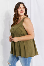 Sweet Lovely by Jen Hydrangea Full Size Lace Trim Tank in Dusty Sage
