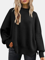 13 colors Round Neck Drop Shoulder Slit Sweater