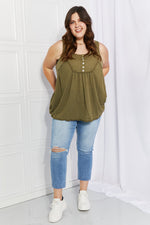Sweet Lovely by Jen Hydrangea Full Size Lace Trim Tank in Dusty Sage
