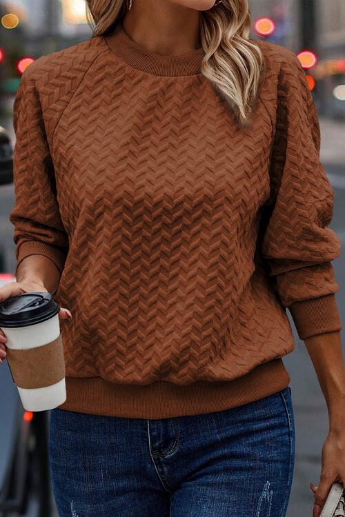 3 colors, Texture Round Neck Long Sleeve Sweatshirt