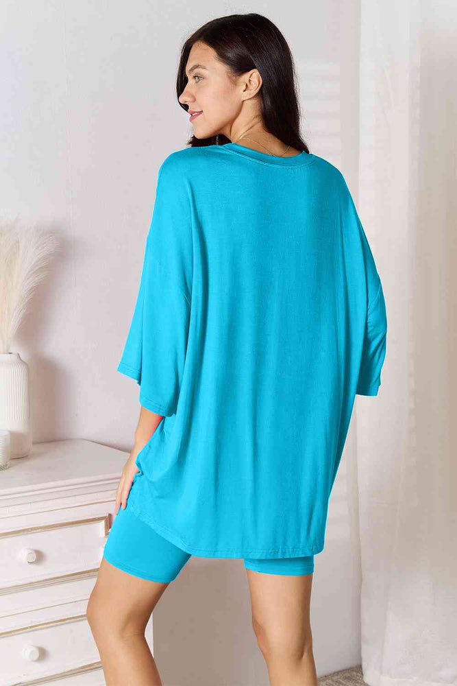 5 colors- Basic Bae Full Size Soft Rayon Three-Quarter Sleeve Top and Shorts Set