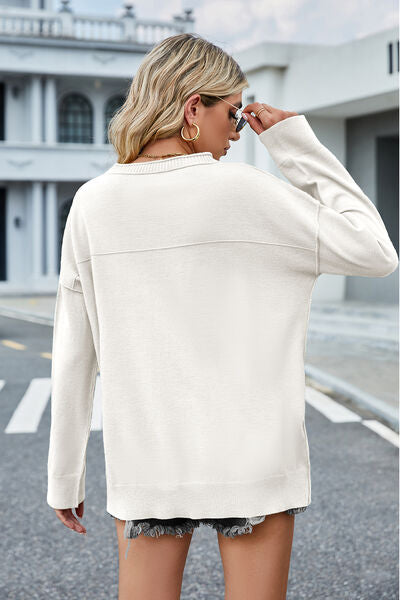 4 Colors Round Neck Dropped Shoulder Sweater