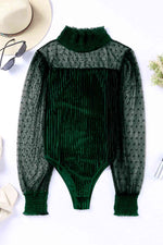Colors Mesh Long Sleeve Velvet Bodysuit- 3 Colors
