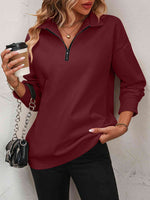 Reg + Plus Zip-Up Dropped Shoulder Sweatshirt
