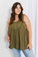 Sweet Lovely by Jen Hydrangea Full Size Lace Trim Tank in Dusty Sage