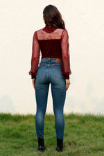 Colors Mesh Long Sleeve Velvet Bodysuit- 3 Colors