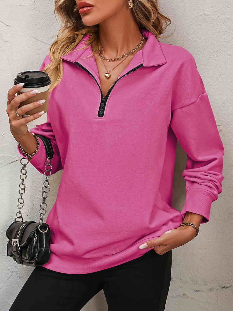 Reg + Plus Zip-Up Dropped Shoulder Sweatshirt