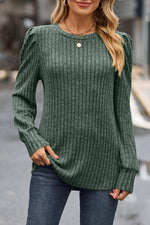 Reg + Plus Ribbed Round Neck Long Sleeve Knit Top