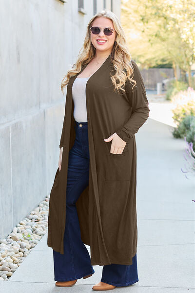 5 colors, Reg + Plus, Basic Bae Full Size Open Front Long Sleeve Cover Up