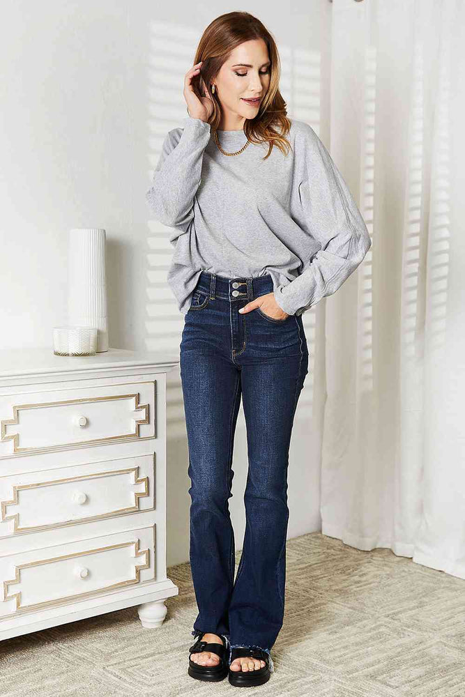 Double Take Seam Detail Round Neck Long Sleeve Top- two colors