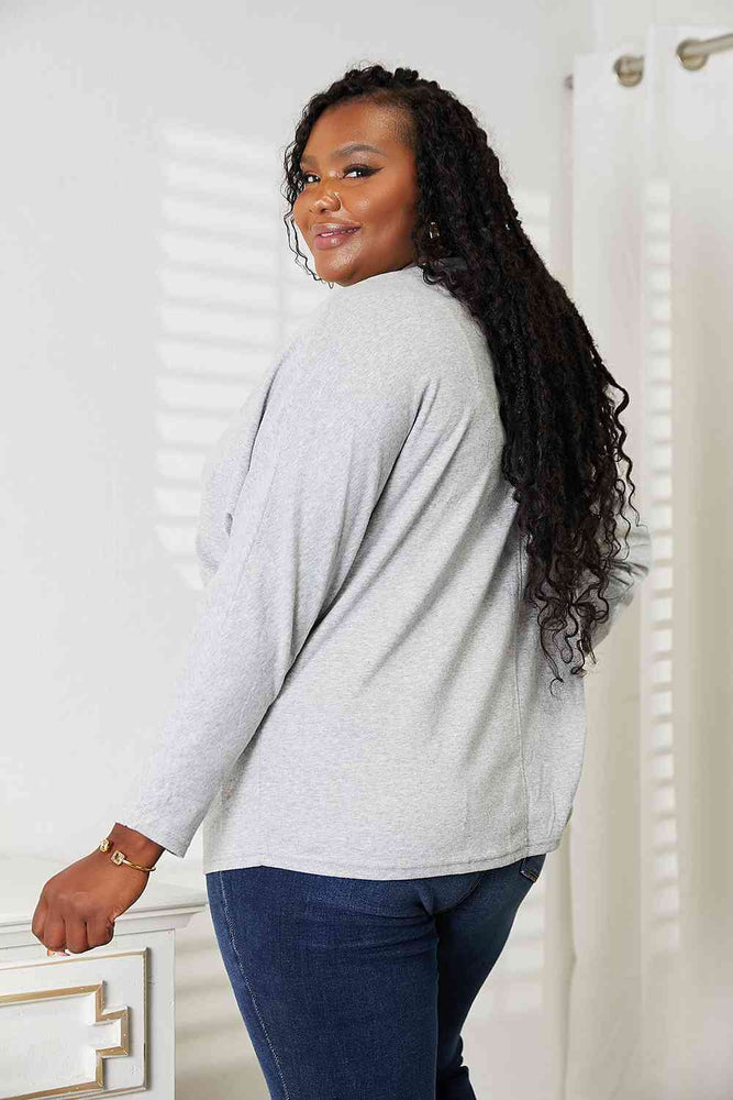 Double Take Seam Detail Round Neck Long Sleeve Top- two colors