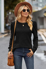 Reg + Plus Ribbed Round Neck Long Sleeve Knit Top