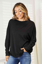 Double Take Seam Detail Round Neck Long Sleeve Top- two colors