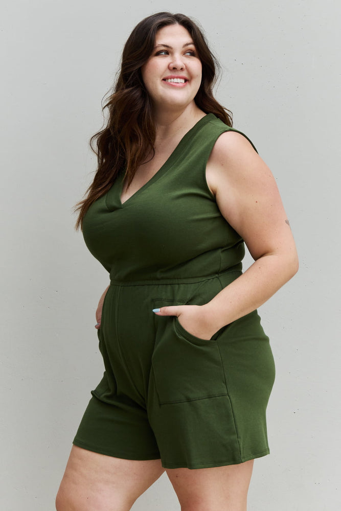 Zenana Forever Yours Full Size V-Neck Sleeveless Romper in Army Green