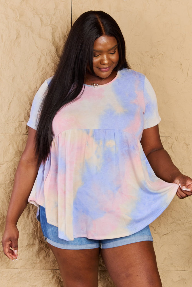 Heimish In The Mix Full Size Tie Dye Print Babydoll Top