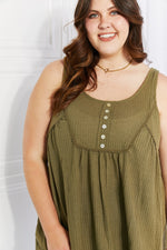 Sweet Lovely by Jen Hydrangea Full Size Lace Trim Tank in Dusty Sage